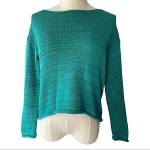 Lord & Taylor  green wide knit stretchy long sleeved sweater